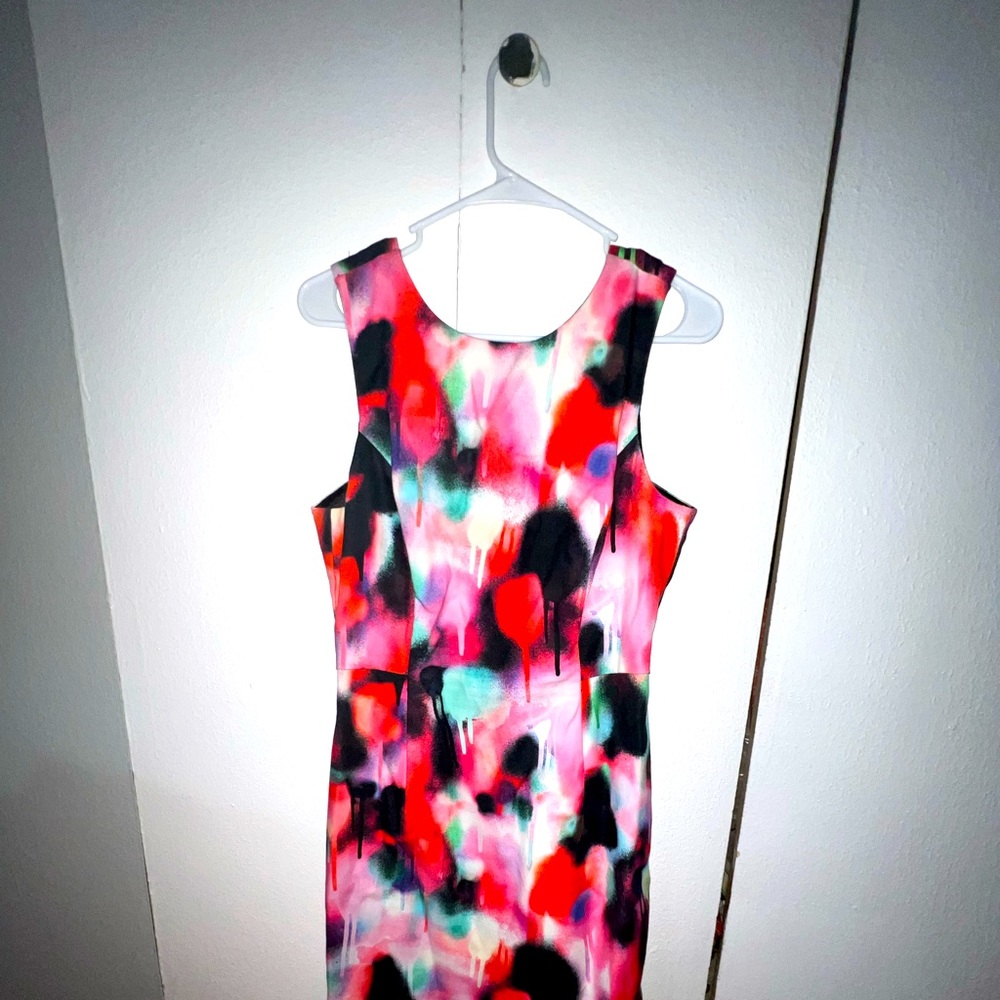 Multi-color graffiti dress. Size 6 zip front, by French Connection